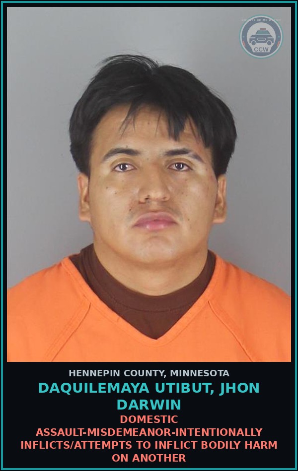 Booking mugshot of DAQUILEMAYA UTIBUT, JHON DARWIN in Hennepin County