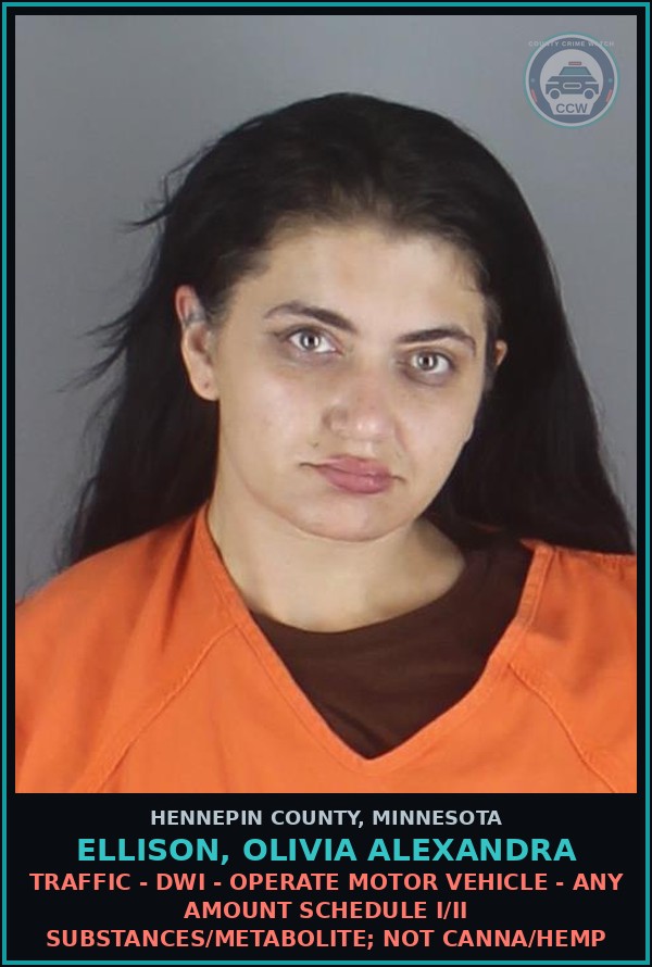 Booking mugshot of ELLISON, OLIVIA ALEXANDRA in Hennepin County