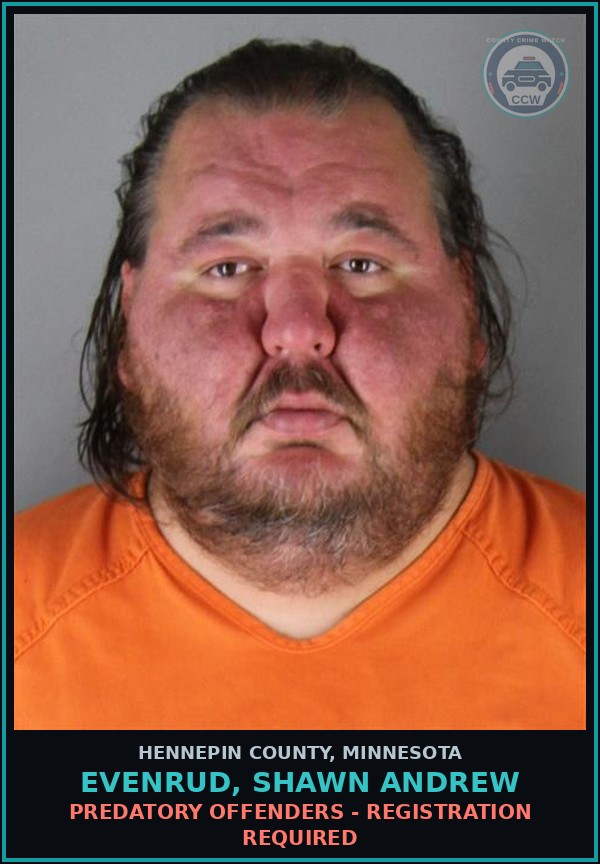 Booking mugshot of EVENRUD, SHAWN ANDREW in Hennepin County