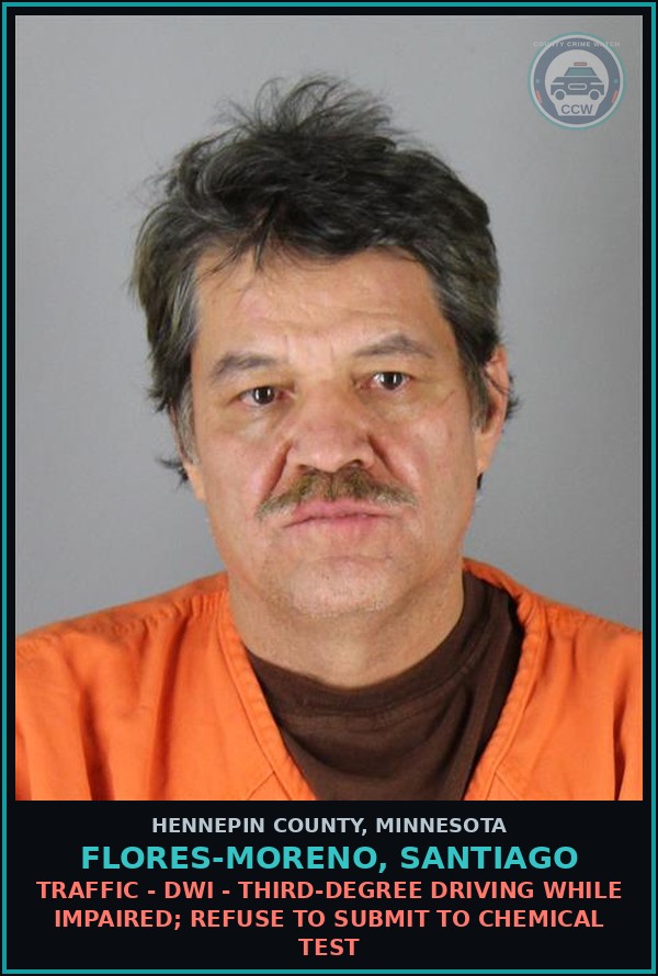 Booking mugshot of FLORES-MORENO, SANTIAGO in Hennepin County