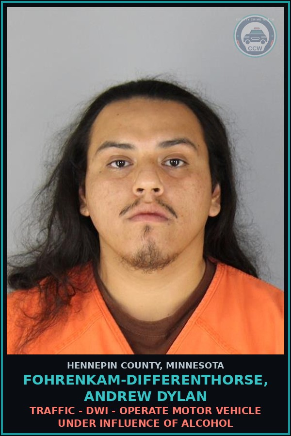 Booking mugshot of FOHRENKAM-DIFFERENTHORSE, ANDREW DYLAN in Hennepin County