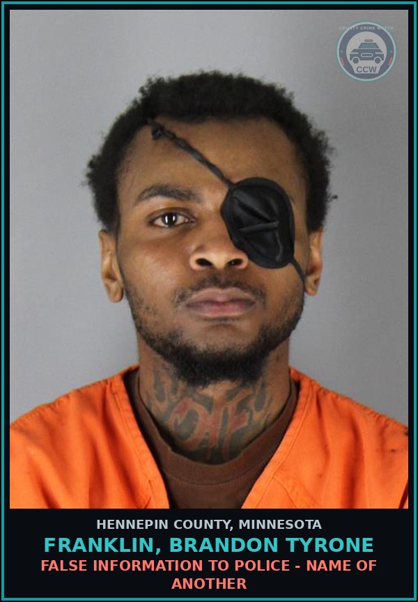 Booking mugshot of FRANKLIN, BRANDON TYRONE in Hennepin County