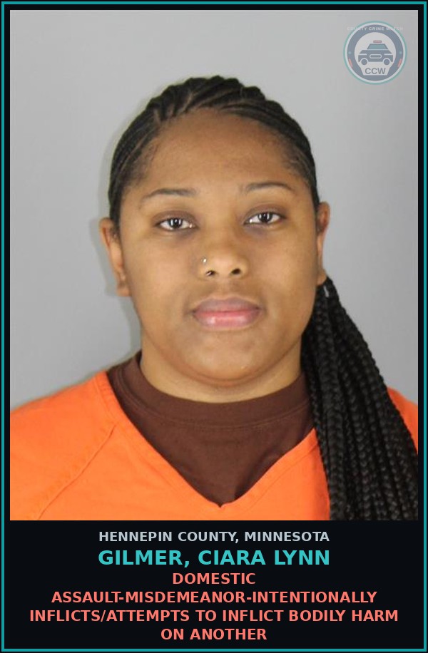 Booking mugshot of GILMER, CIARA LYNN in Hennepin County