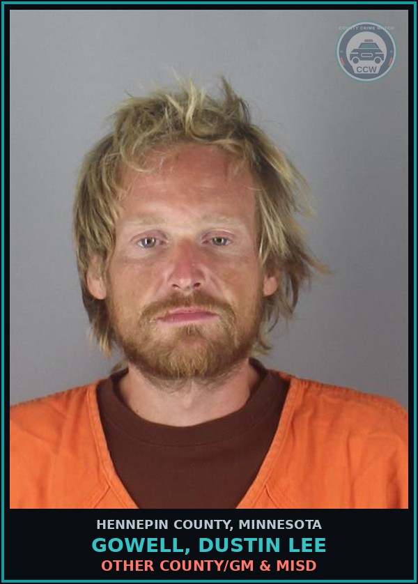 Booking mugshot of GOWELL, DUSTIN LEE in Hennepin County
