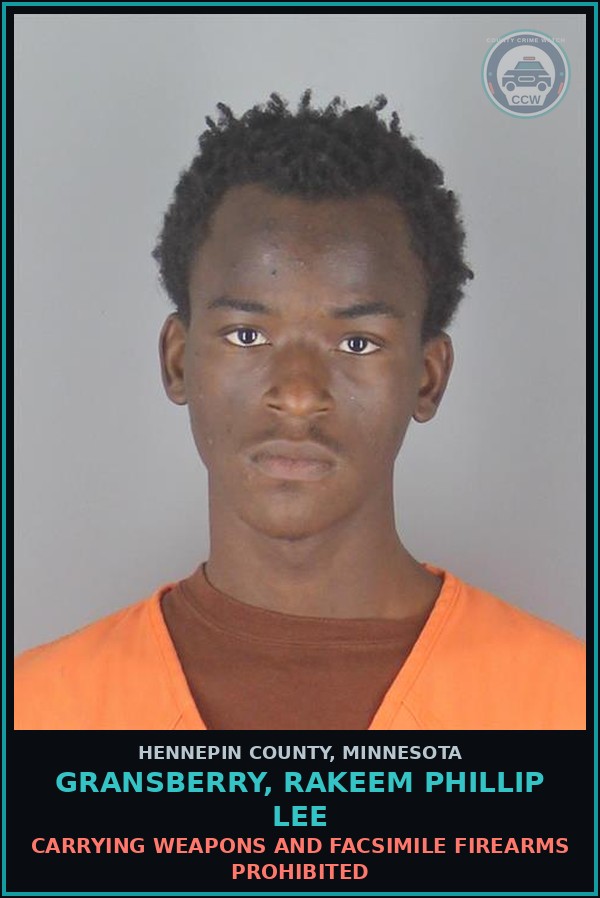 Booking mugshot of GRANSBERRY, RAKEEM PHILLIP LEE in Hennepin County