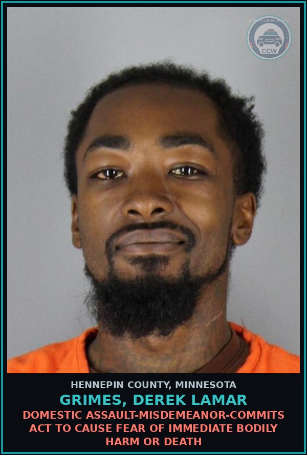 Booking mugshot of GRIMES, DEREK LAMAR in Hennepin County