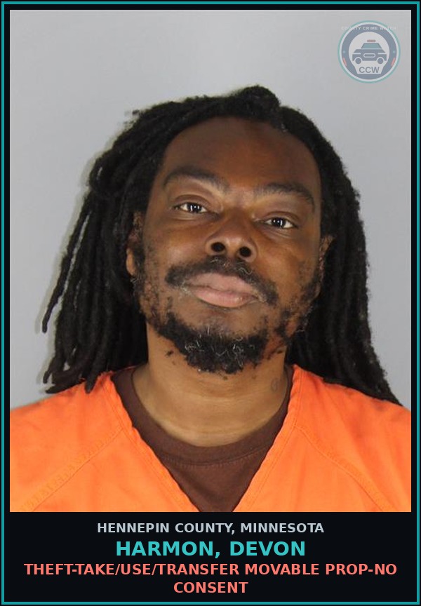 Booking mugshot of HARMON, DEVON in Hennepin County
