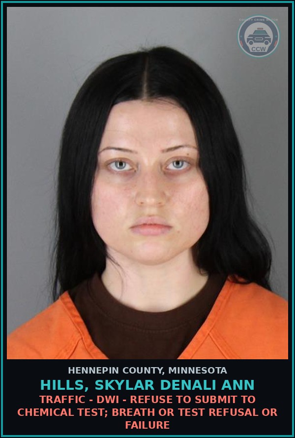 Booking mugshot of HILLS, SKYLAR DENALI ANN in Hennepin County