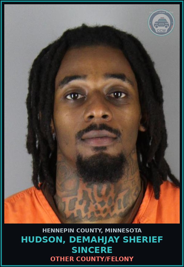 Booking mugshot of HUDSON, DEMAHJAY SHERIEF SINCERE in Hennepin County