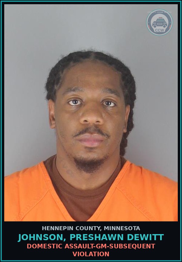 Booking mugshot of JOHNSON, PRESHAWN DEWITT in Hennepin County