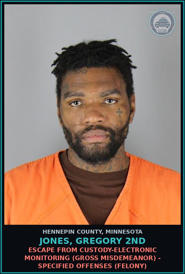 Booking mugshot of JONES, GREGORY 2ND in Hennepin County