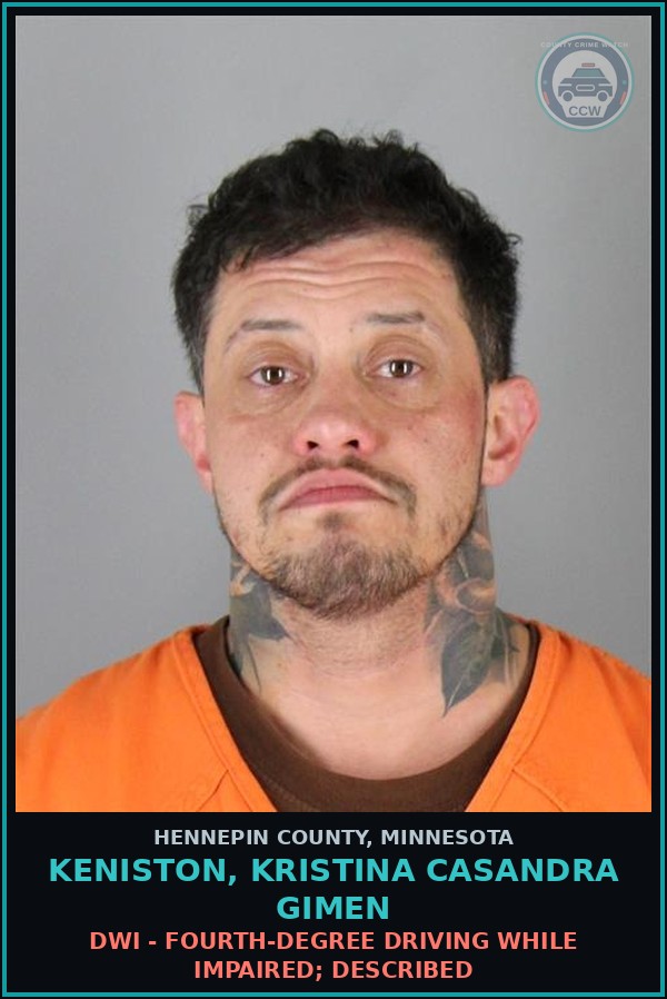 Booking mugshot of KENISTON, KRISTINA CASANDRA GIMEN in Hennepin County