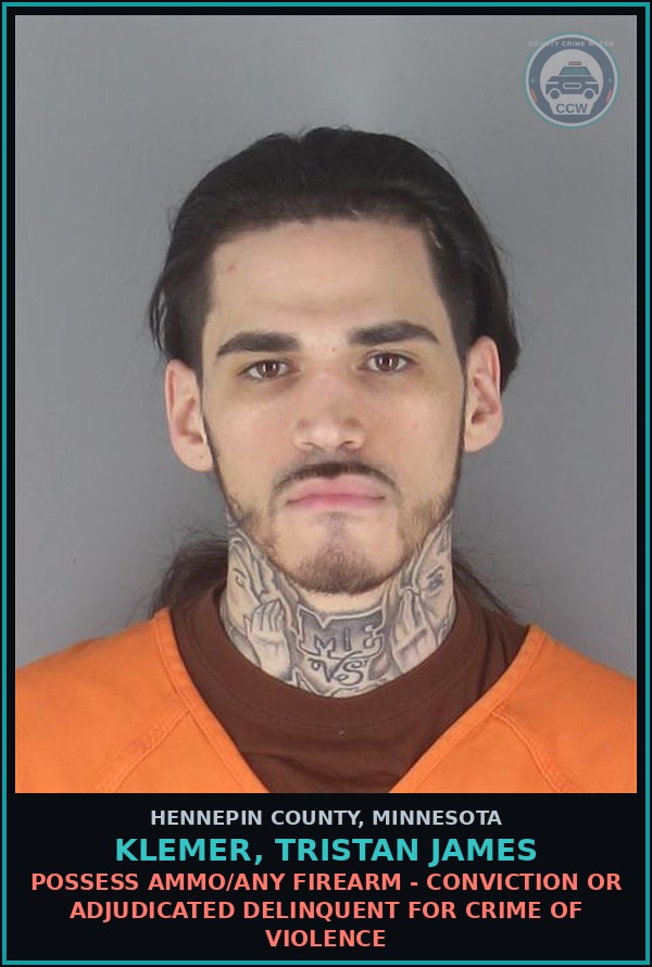 Booking mugshot of KLEMER, TRISTAN JAMES in Hennepin County