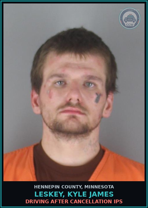 Booking mugshot of LESKEY, KYLE JAMES in Hennepin County