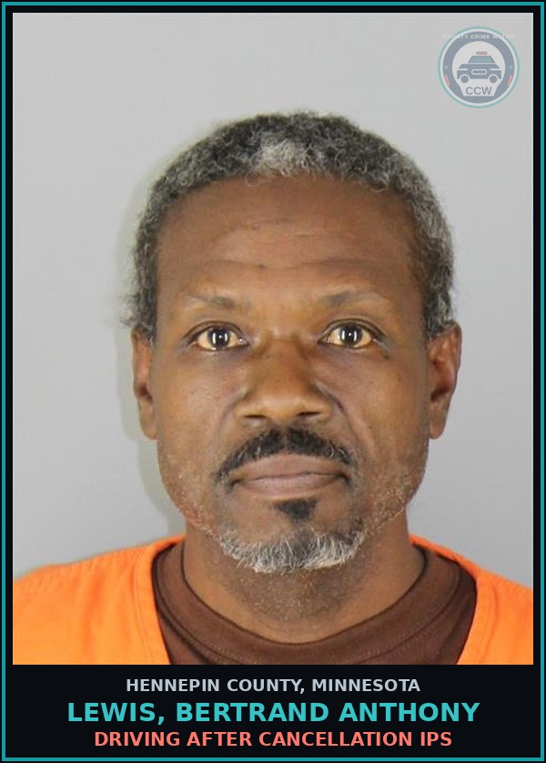 Booking mugshot of LEWIS, BERTRAND ANTHONY in Hennepin County