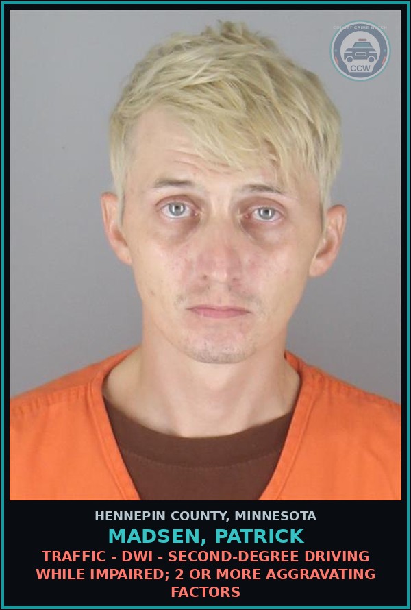 Booking mugshot of MADSEN, PATRICK in Hennepin County