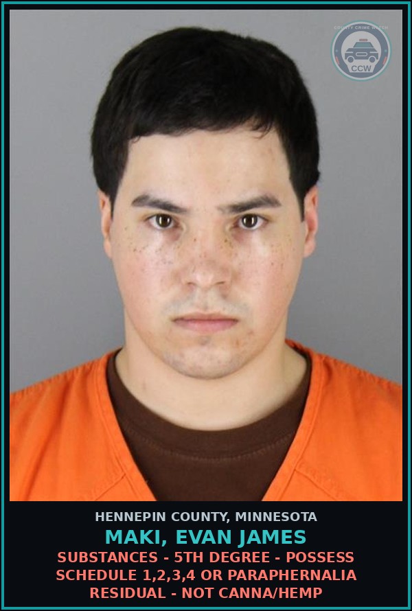 Booking mugshot of MAKI, EVAN JAMES in Hennepin County