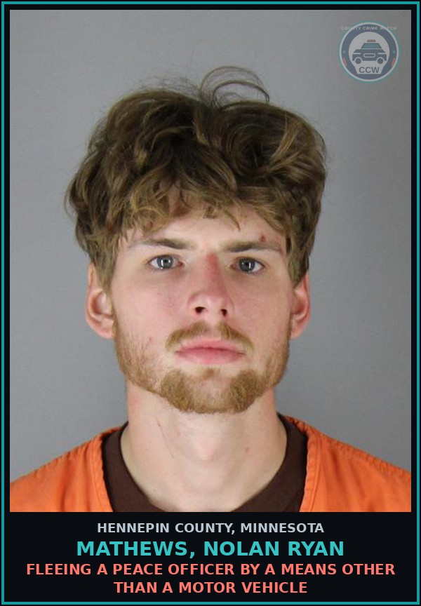 Booking mugshot of MATHEWS, NOLAN RYAN in Hennepin County