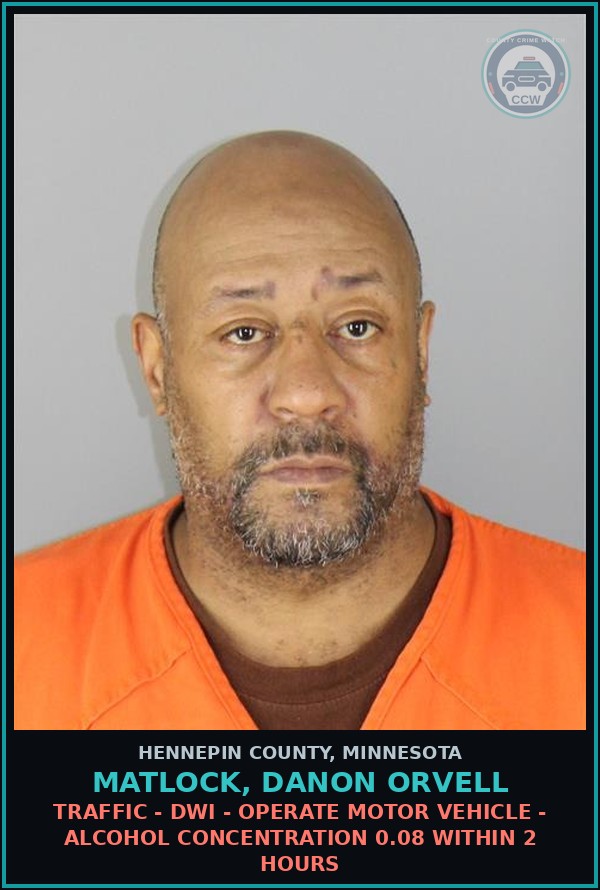 Booking mugshot of MATLOCK, DANON ORVELL in Hennepin County
