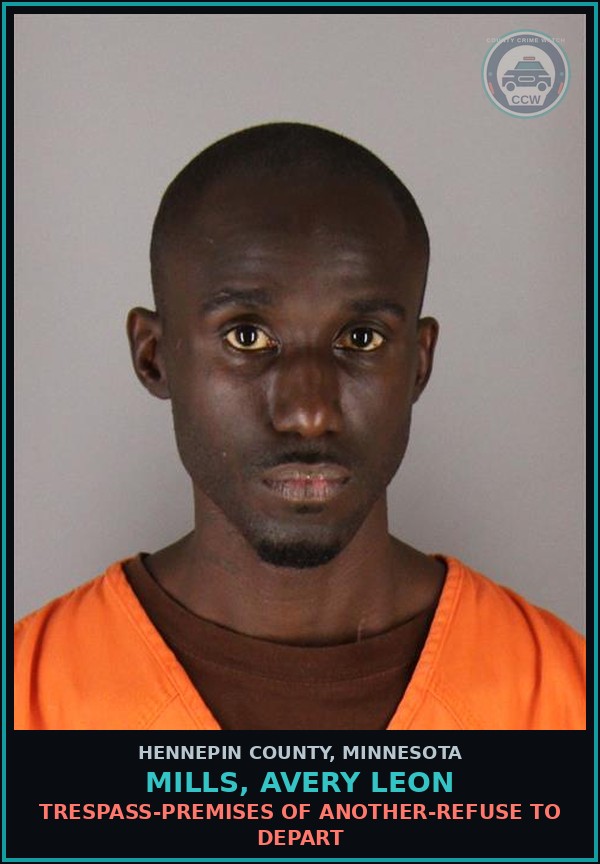 Booking mugshot of MILLS, AVERY LEON in Hennepin County