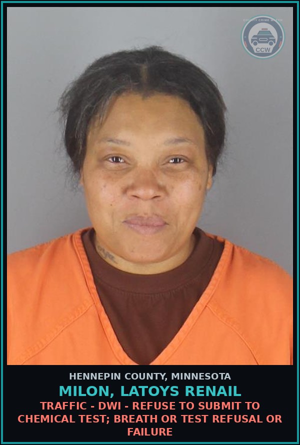 Booking mugshot of MILON, LATOYS RENAIL in Hennepin County
