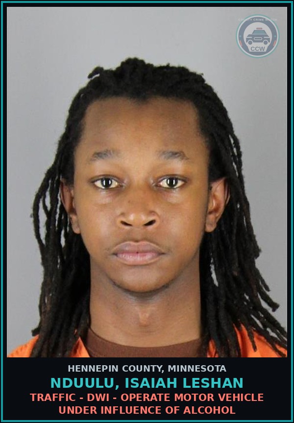 Booking mugshot of NDUULU, ISAIAH LESHAN in Hennepin County