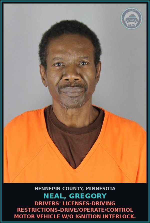 Booking mugshot of NEAL, GREGORY in Hennepin County