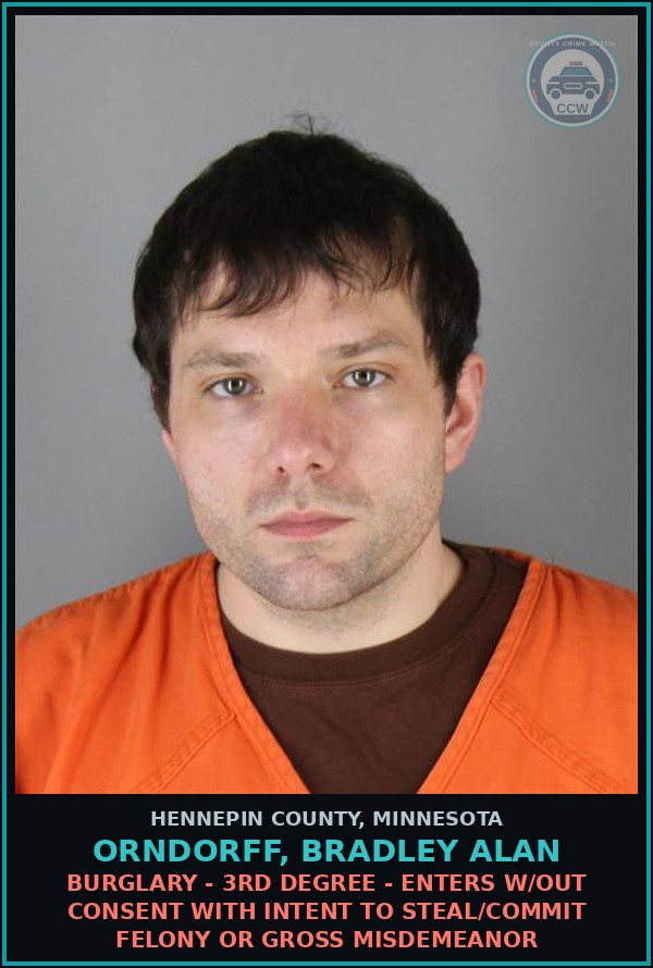 Booking mugshot of ORNDORFF, BRADLEY ALAN in Hennepin County