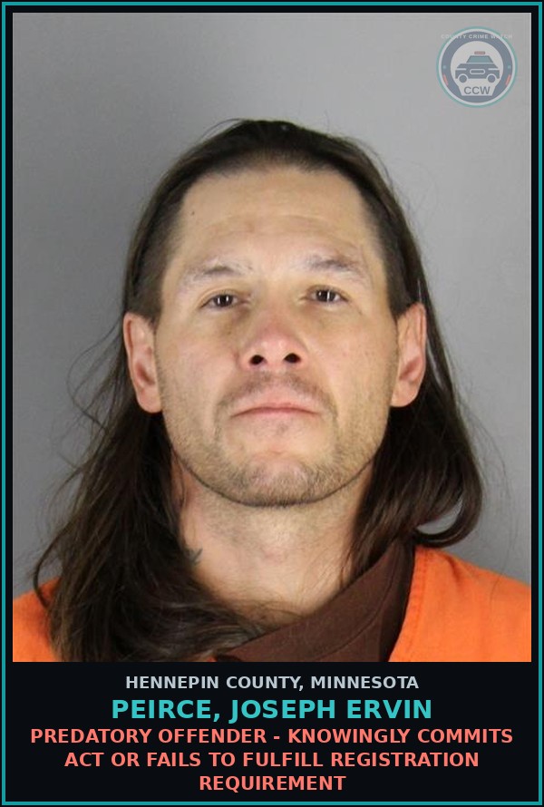 Booking mugshot of PEIRCE, JOSEPH ERVIN in Hennepin County