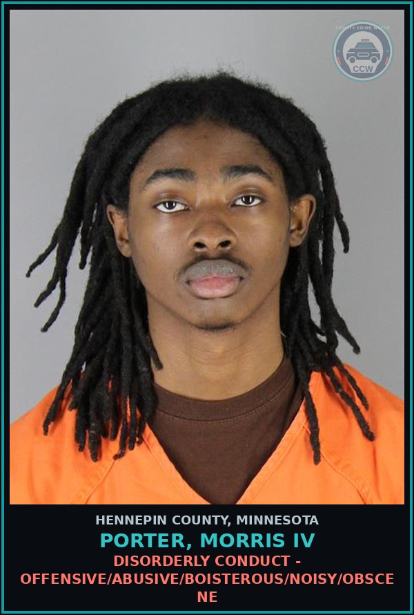Booking mugshot of PORTER, MORRIS IV in Hennepin County