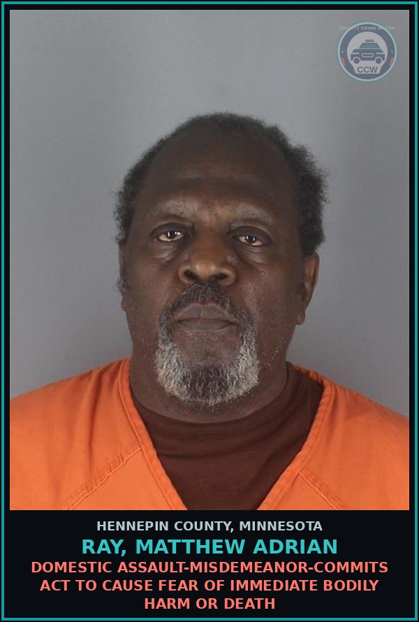 Booking mugshot of RAY, MATTHEW ADRIAN in Hennepin County
