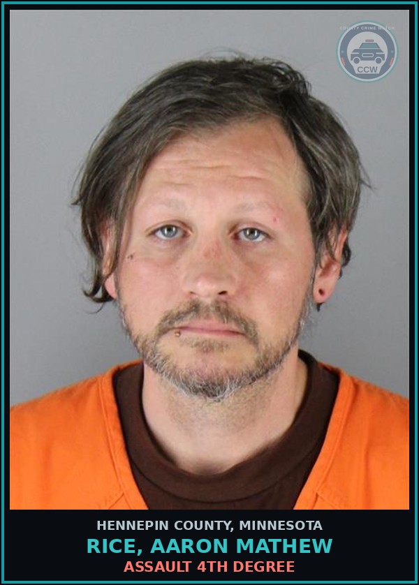 Booking mugshot of RICE, AARON MATHEW in Hennepin County