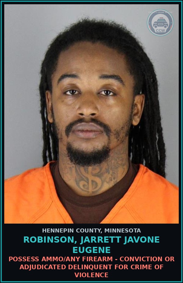 Booking mugshot of ROBINSON, JARRETT JAVONE EUGENE in Hennepin County