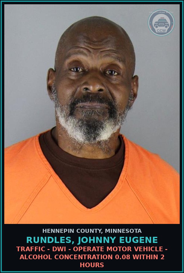 Booking mugshot of RUNDLES, JOHNNY EUGENE in Hennepin County