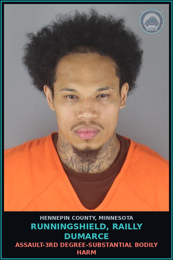 Booking mugshot of RUNNINGSHIELD, RAILLY DUMARCE in Hennepin County