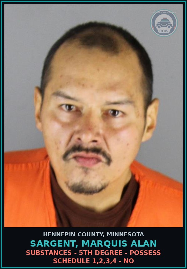 Booking mugshot of SARGENT, MARQUIS ALAN in Hennepin County