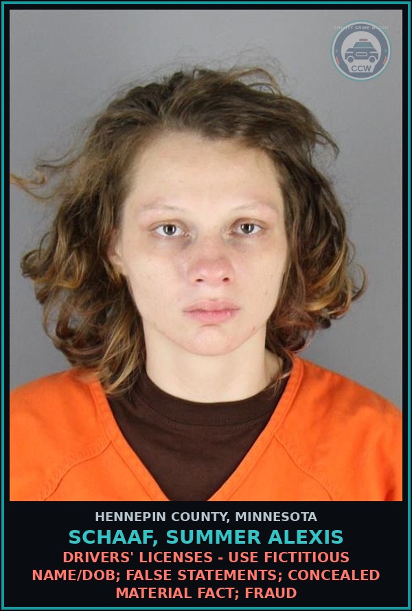 Booking mugshot of SCHAAF, SUMMER ALEXIS in Hennepin County