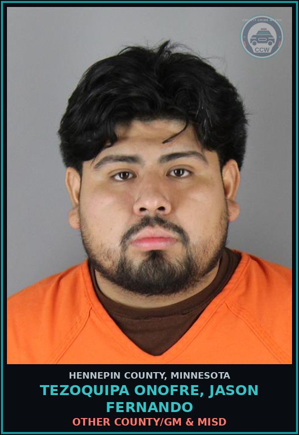 Booking mugshot of TEZOQUIPA ONOFRE, JASON FERNANDO in Hennepin County
