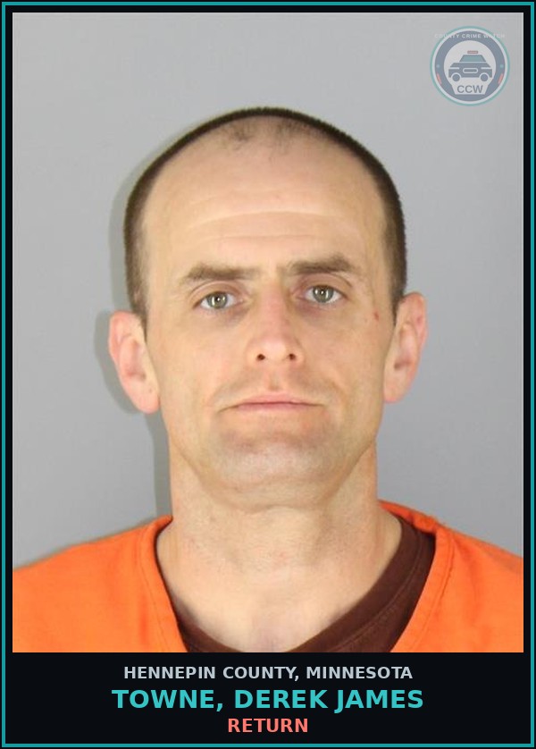 Booking mugshot of TOWNE, DEREK JAMES in Hennepin County