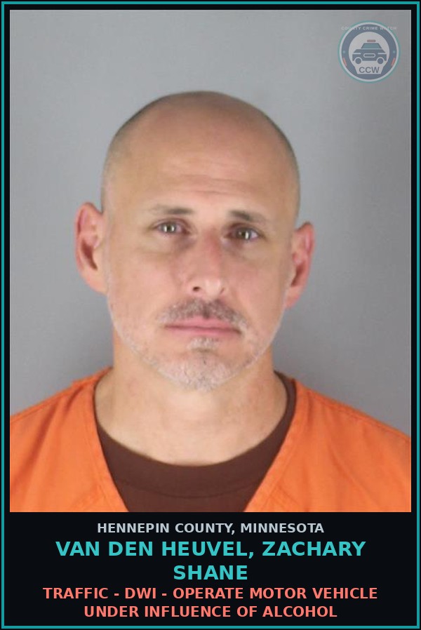 Booking mugshot of VAN DEN HEUVEL, ZACHARY SHANE in Hennepin County