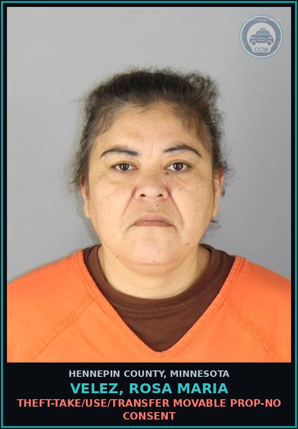 Booking mugshot of VELEZ, ROSA MARIA in Hennepin County