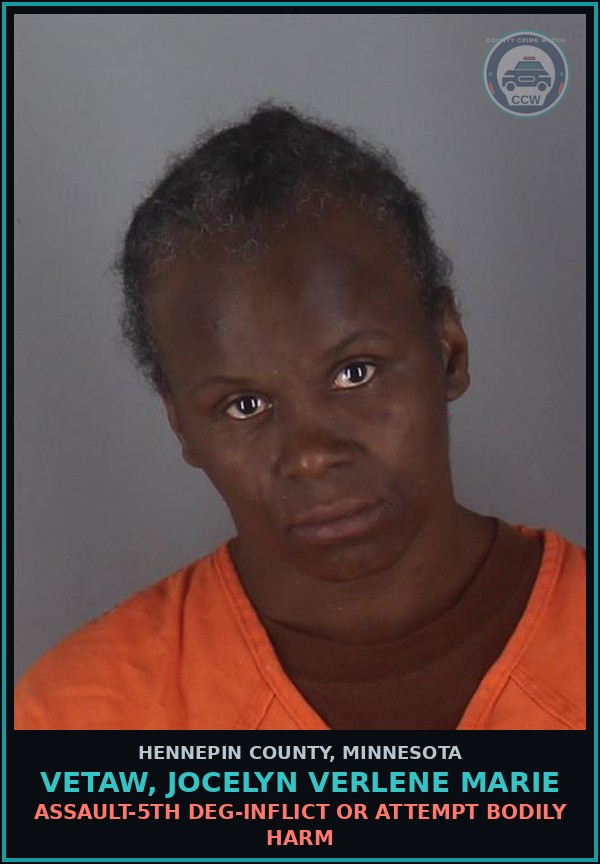 Booking mugshot of VETAW, JOCELYN VERLENE MARIE in Hennepin County