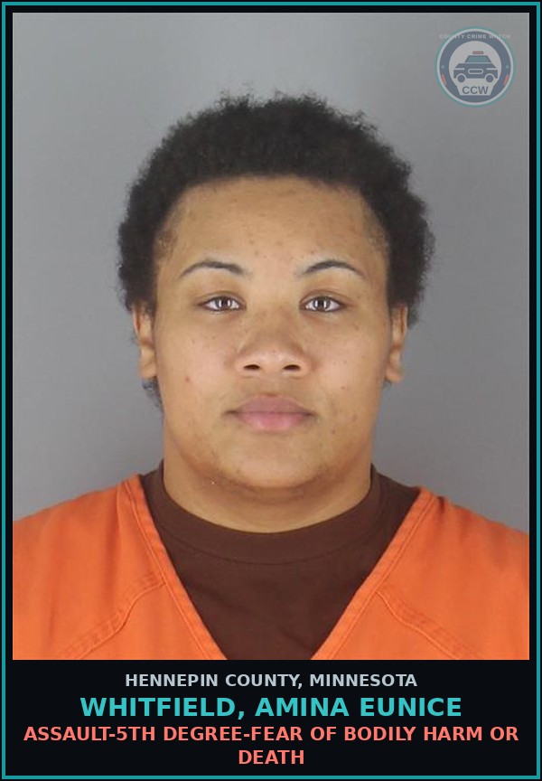 Booking mugshot of WHITFIELD, AMINA EUNICE in Hennepin County