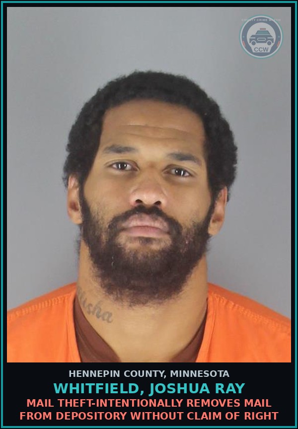 Booking mugshot of WHITFIELD, JOSHUA RAY in Hennepin County