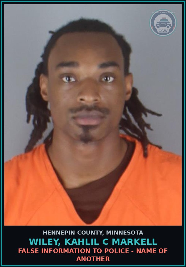 Booking mugshot of WILEY, KAHLIL C MARKELL in Hennepin County
