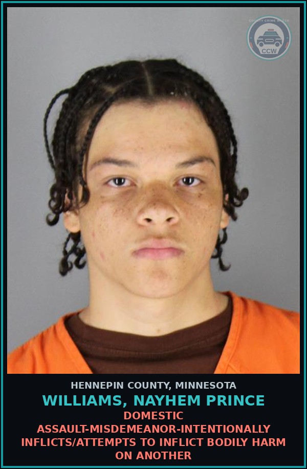 Booking mugshot of WILLIAMS, NAYHEM PRINCE in Hennepin County