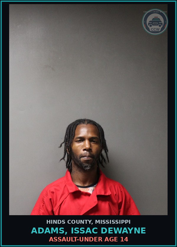 Booking mugshot of Adams, Issac Dewayne in Hinds County