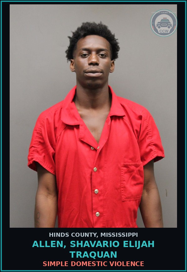 Booking mugshot of Allen, Shavario Elijah Traquan in Hinds County