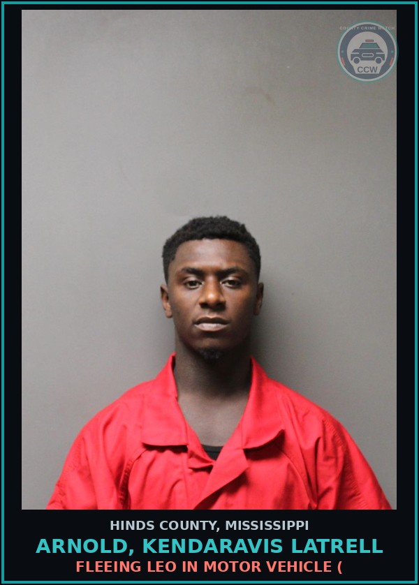 Booking mugshot of Arnold, Kendaravis Latrell in Hinds County