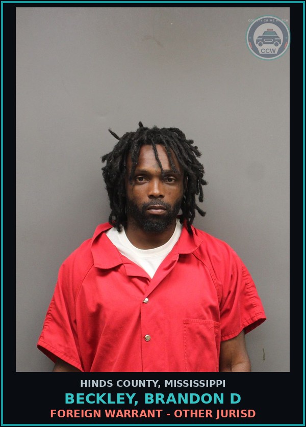 Booking mugshot of Beckley, Brandon D in Hinds County